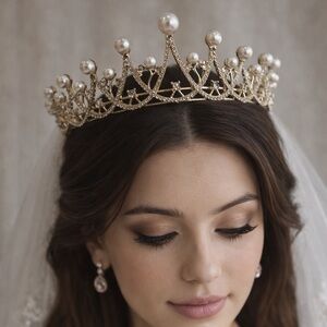 Gold Pearl Tiara Crown